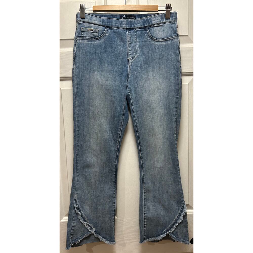 FDJ French Dressing Jeans Olivia Mid-Rise Flare Raw Frayed Hem Jeans, Size 6